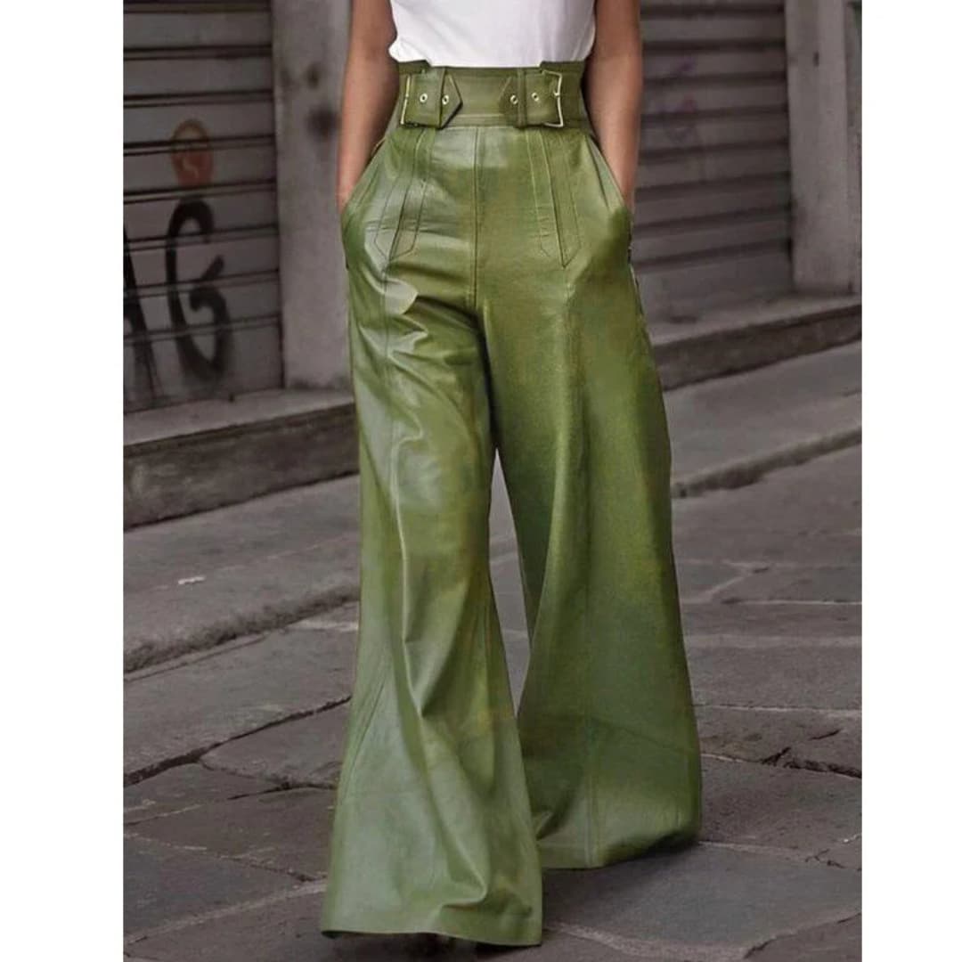 Agnès | Women's Wide Leg Trousers in Premium Faux Leather 1