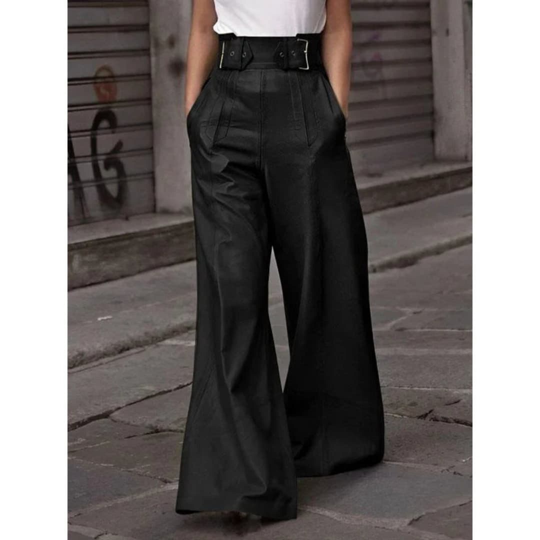 Agnès | Women's Wide Leg Trousers in Premium Faux Leather 2