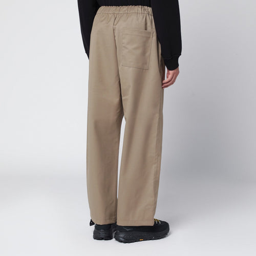 Beige Wool Blend Trousers with Elastic Waistband and Pockets 1