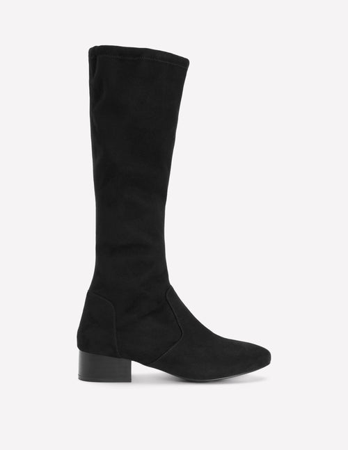 Black Knee High Stretch Boots for Women with Comfortable Block Heel 0