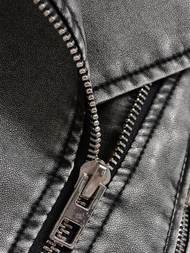 Cropped Leather Biker Jacket for Women with Asymmetrical Zipper and Waist Belt 3