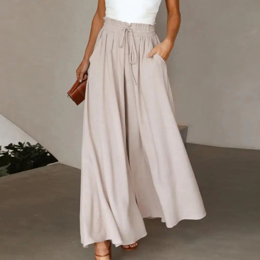 High-Waisted Wide Leg Palazzo Pants for Women with Adjustable Waist Tie 0
