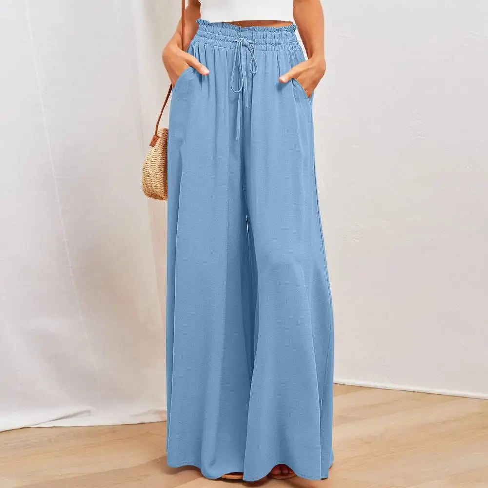High-Waisted Wide Leg Palazzo Pants for Women with Adjustable Waist Tie 2
