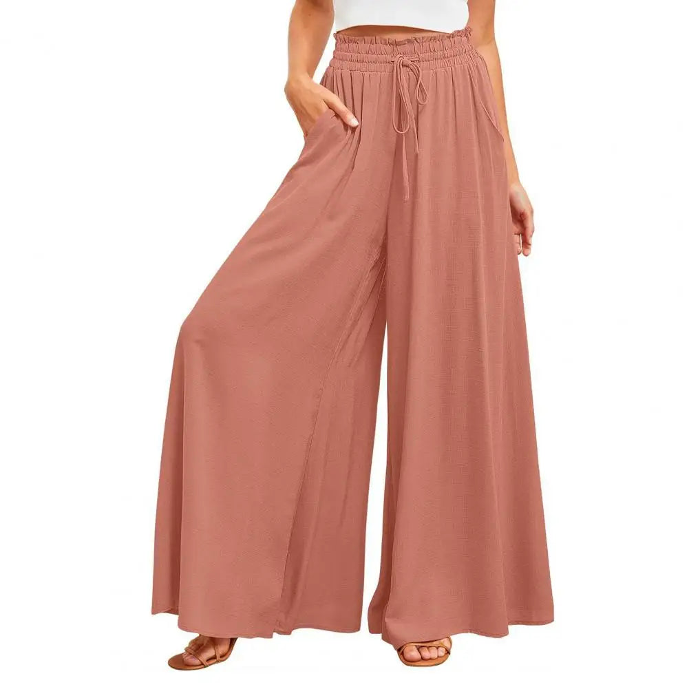 High-Waisted Wide Leg Palazzo Pants for Women with Adjustable Waist Tie 4