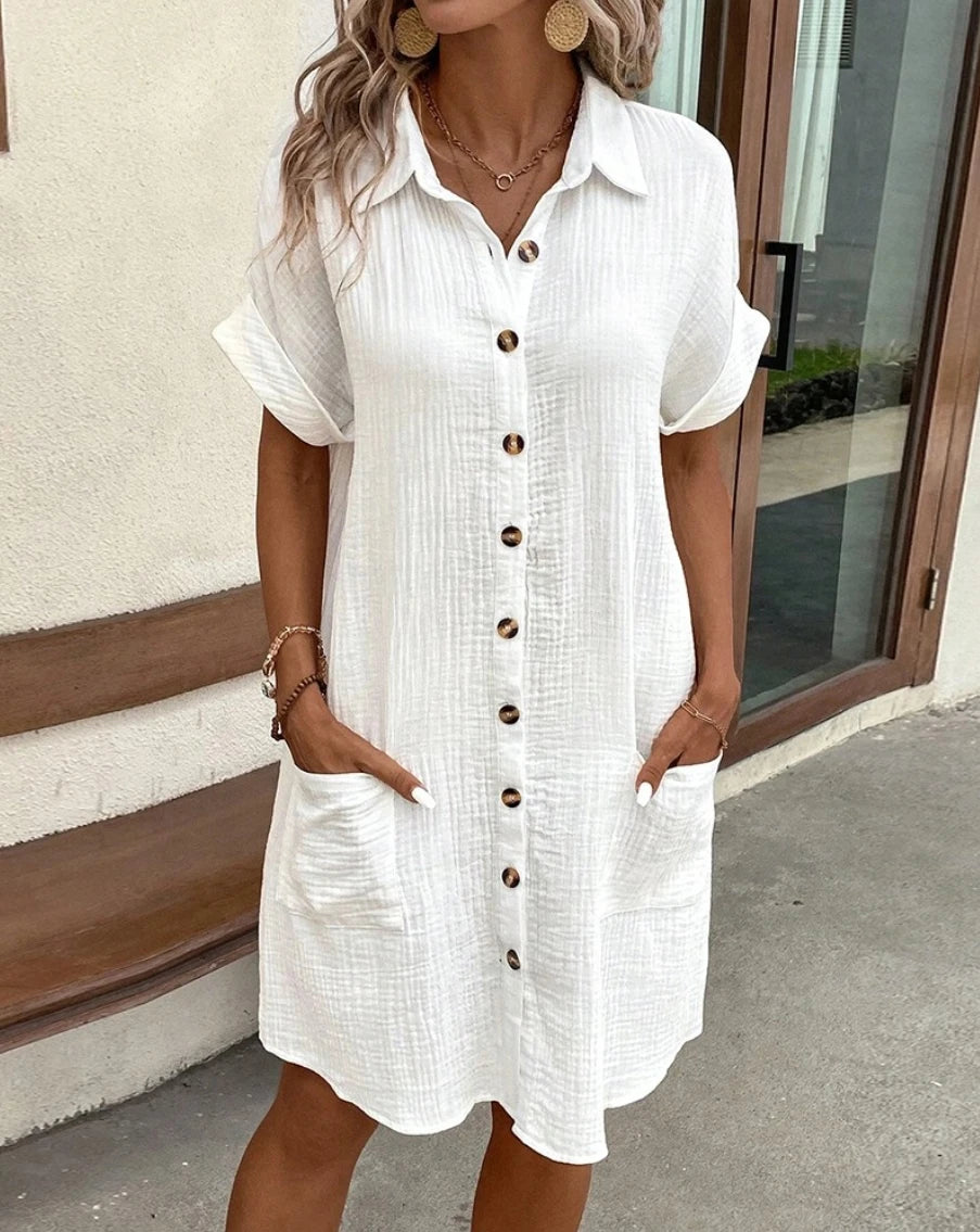 Linen Shirt Dress for Women with Button Closure and Pockets – Casual Summer Style 1