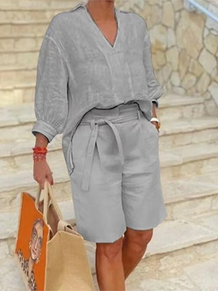 Linen Summer Outfit for Women | Comfortable Shirt and Shorts Set 2