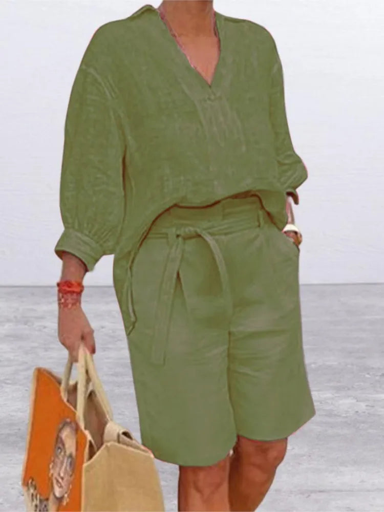 Linen Summer Outfit for Women | Comfortable Shirt and Shorts Set 3