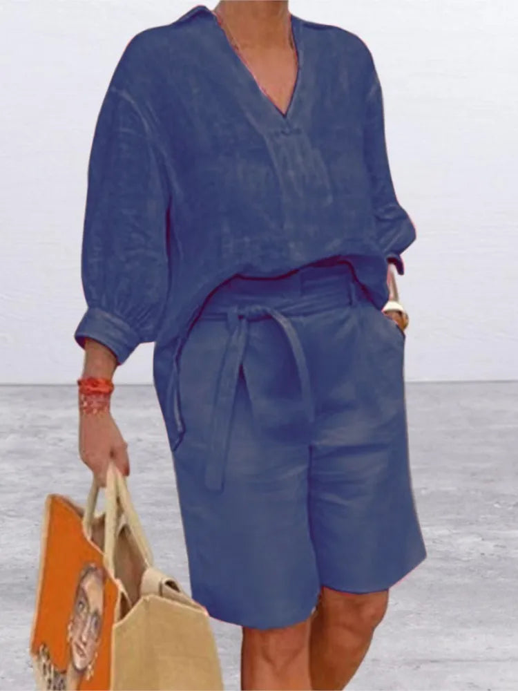 Linen Summer Outfit for Women | Comfortable Shirt and Shorts Set 4