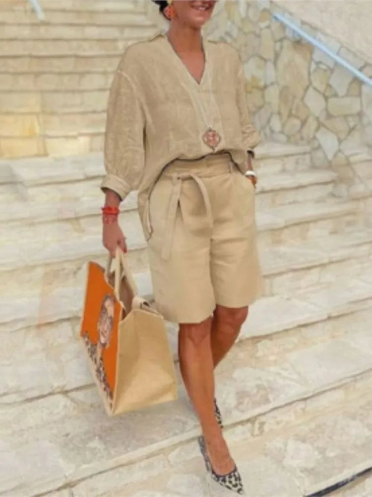 Linen Summer Outfit for Women | Comfortable Shirt and Shorts Set 5