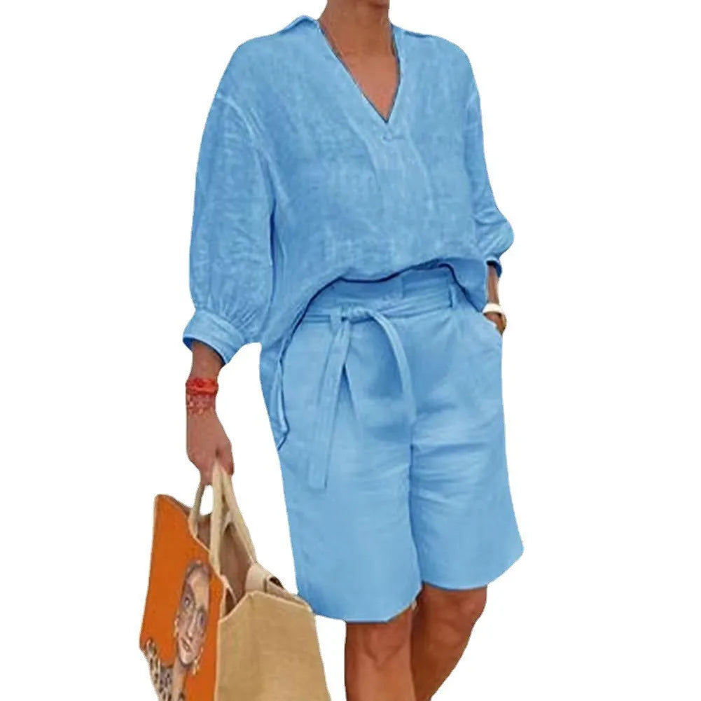 Linen Summer Outfit for Women | Comfortable Shirt and Shorts Set 6