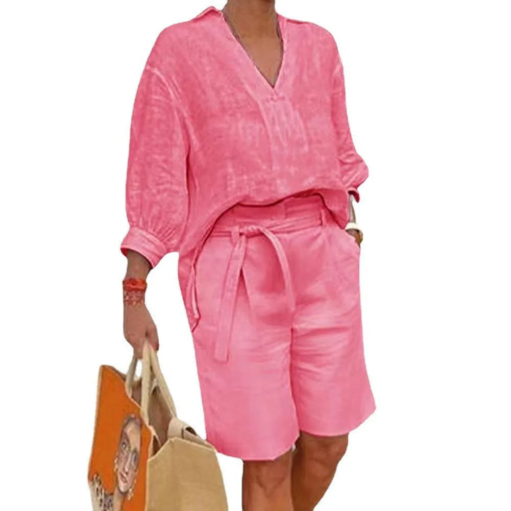 Linen Summer Outfit for Women | Comfortable Shirt and Shorts Set 7