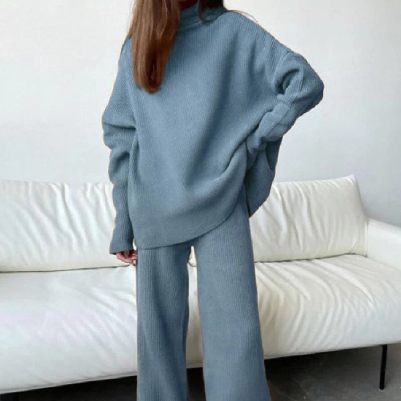 Oversized Women's Loungewear Set with Wide-Leg Trousers - Comfortable Two Piece Set for Chilly Weather 7