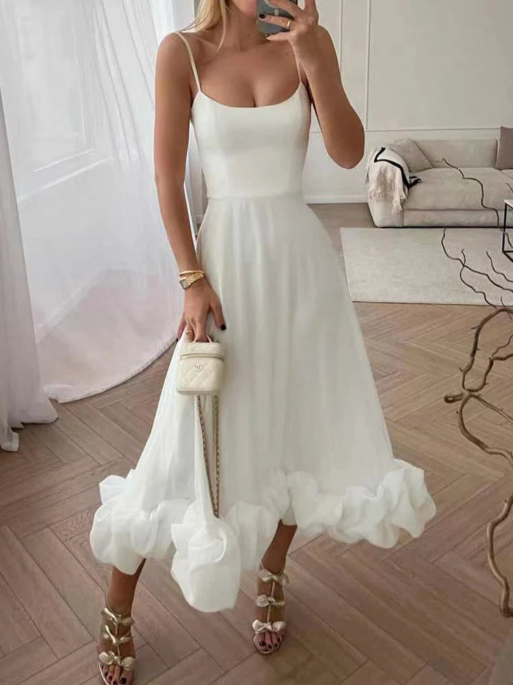 Romantic Midi Dress for Women with Ruffle Straps | Perfect Wedding Guest and Summer Cocktail Dress 1