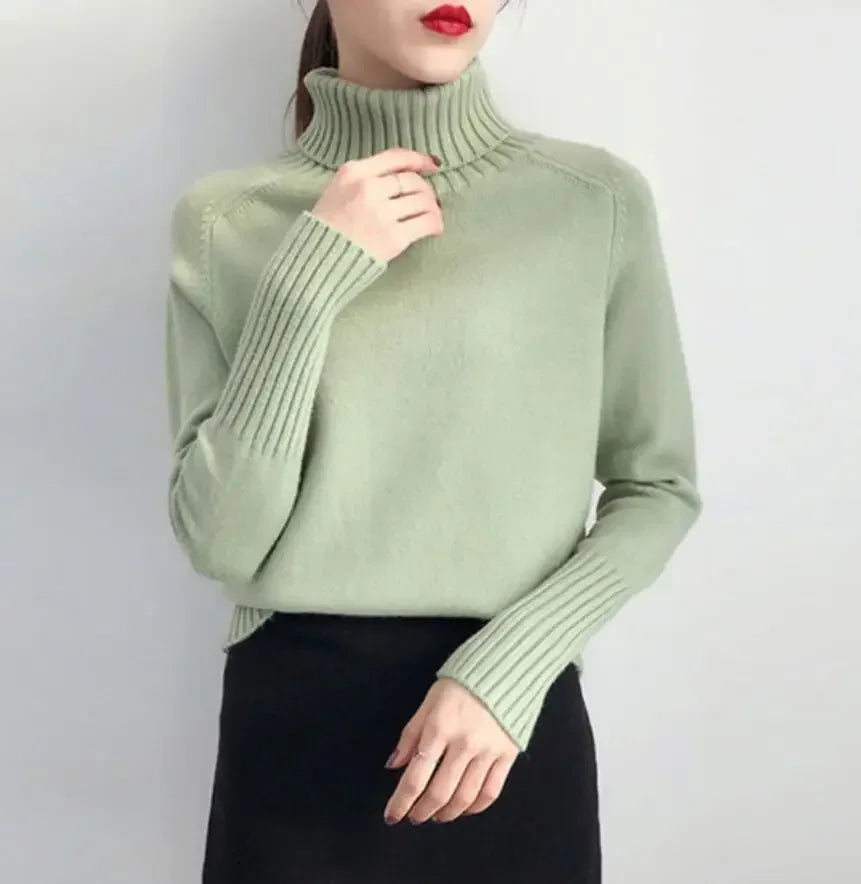 Slim Fit Women's Cashmere Blend Turtleneck Sweater for Fall and Winter 0