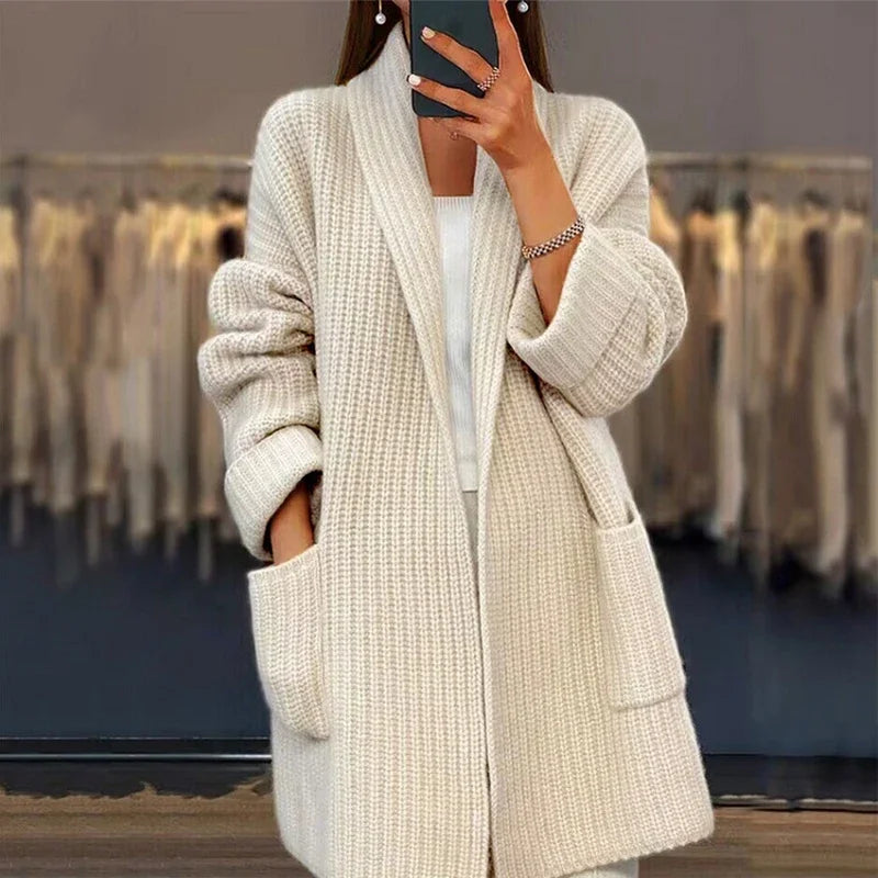 Women's Long Cardigan Sweater with Functional Pockets for Cold Weather 0