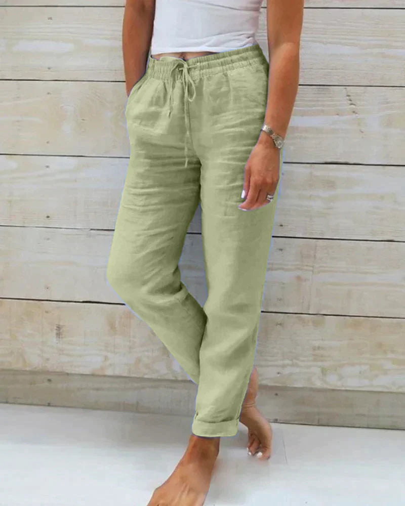 Women's White Linen Pants - Lightweight Trousers for Stylish Comfort 0