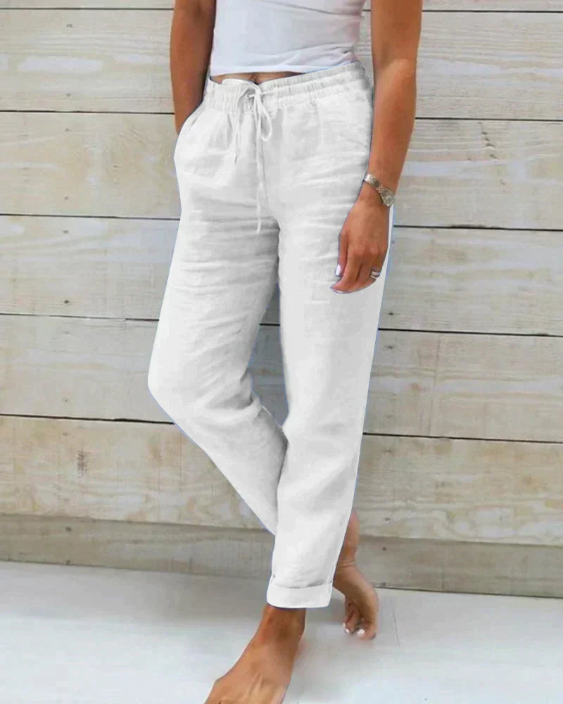 Women's White Linen Pants - Lightweight Trousers for Stylish Comfort 3